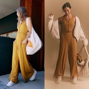 NWT FP Movement Caught My Tempo Ribbed Wide Leg Jumpsuit XS